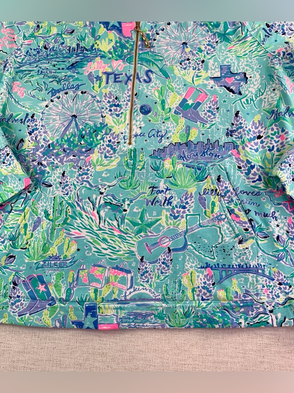 Lilly Pulitzer Bayside Blue Lilly Loves Texas UPF 50 Skipper Popover quarter zip - Picture 4 of 10